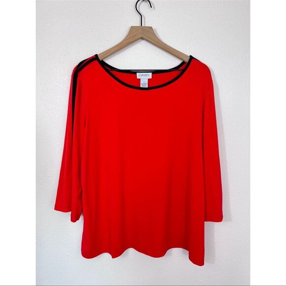 Carmen Marc Valvo Red Black Women's Top 1X - Picture 2 of 6